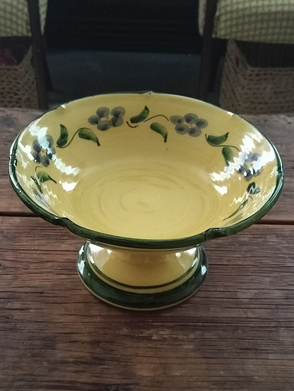 French Pottery Provencale Footed Pedestal Bowl, 10" perfect condition
